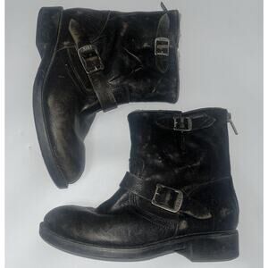 Women’s Frye Fur Lined Brown Leather Biker Boots Sz 5.5 Distressed Moto